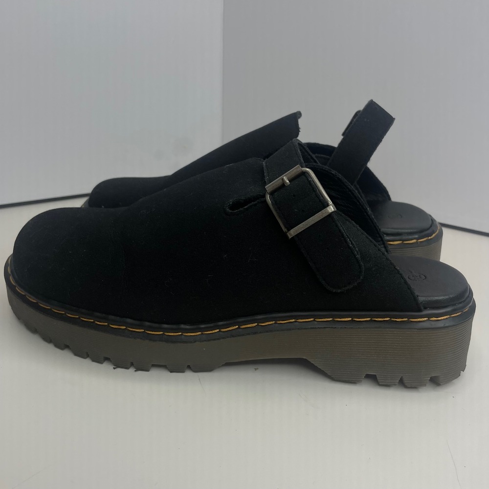 COUTGO Black Suede Clog Sandals Platform Buckle Strap Chunky Heel Womens SZ 9.5
